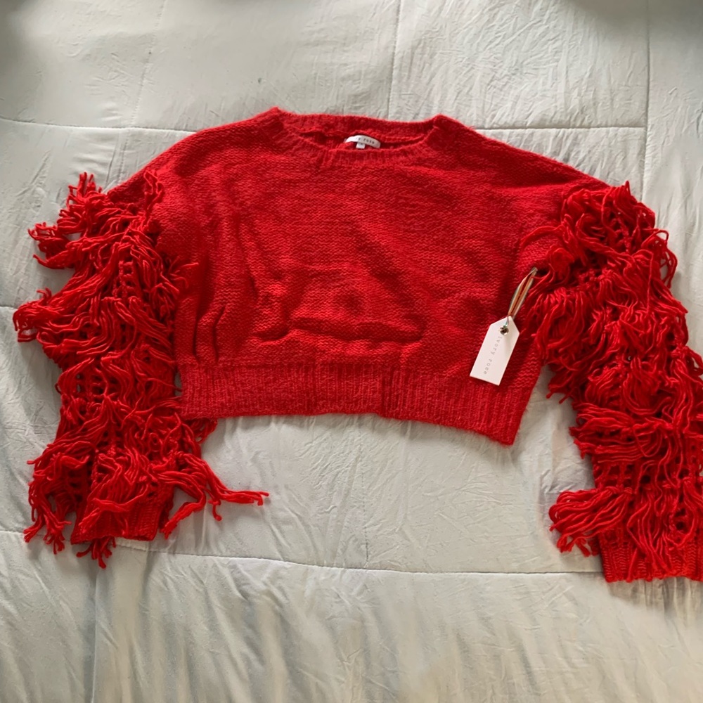 Red fringe sweater